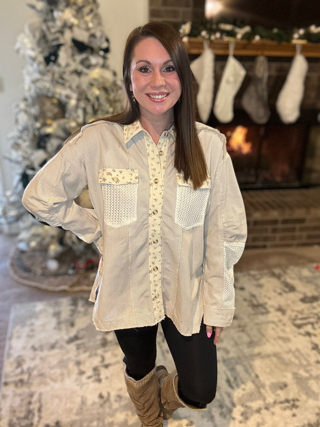 Floral Stripe Contrast Shacket