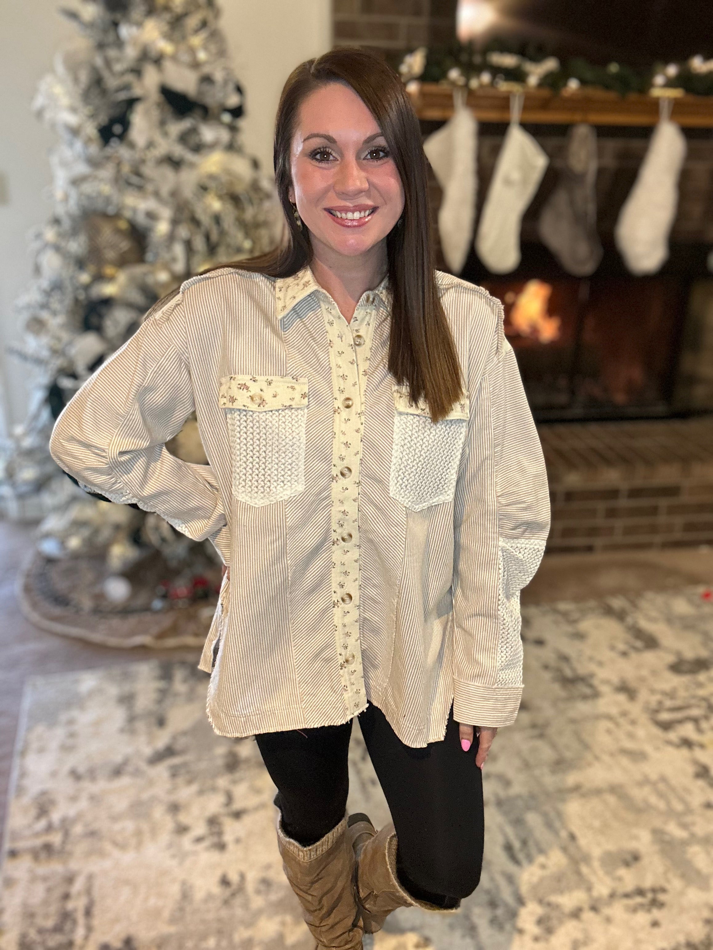 Floral Stripe Contrast Shacket