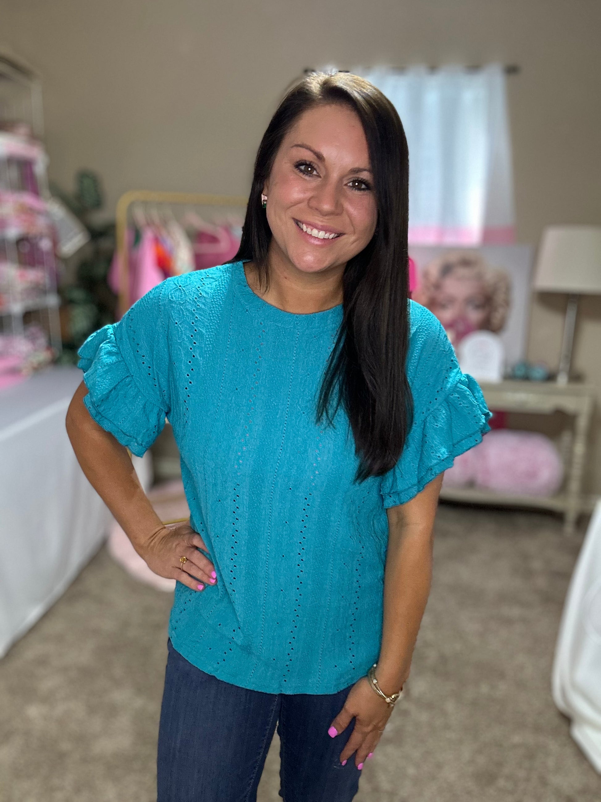 2025 Summer Solid Color Round Neck Lotus Leave Sleeve Short Sleeve T-Shirt