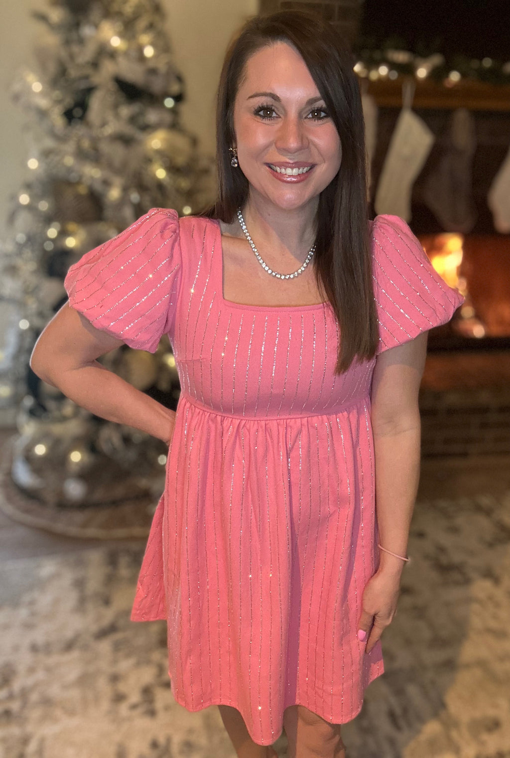 Pink Rhinestone Denim Dress