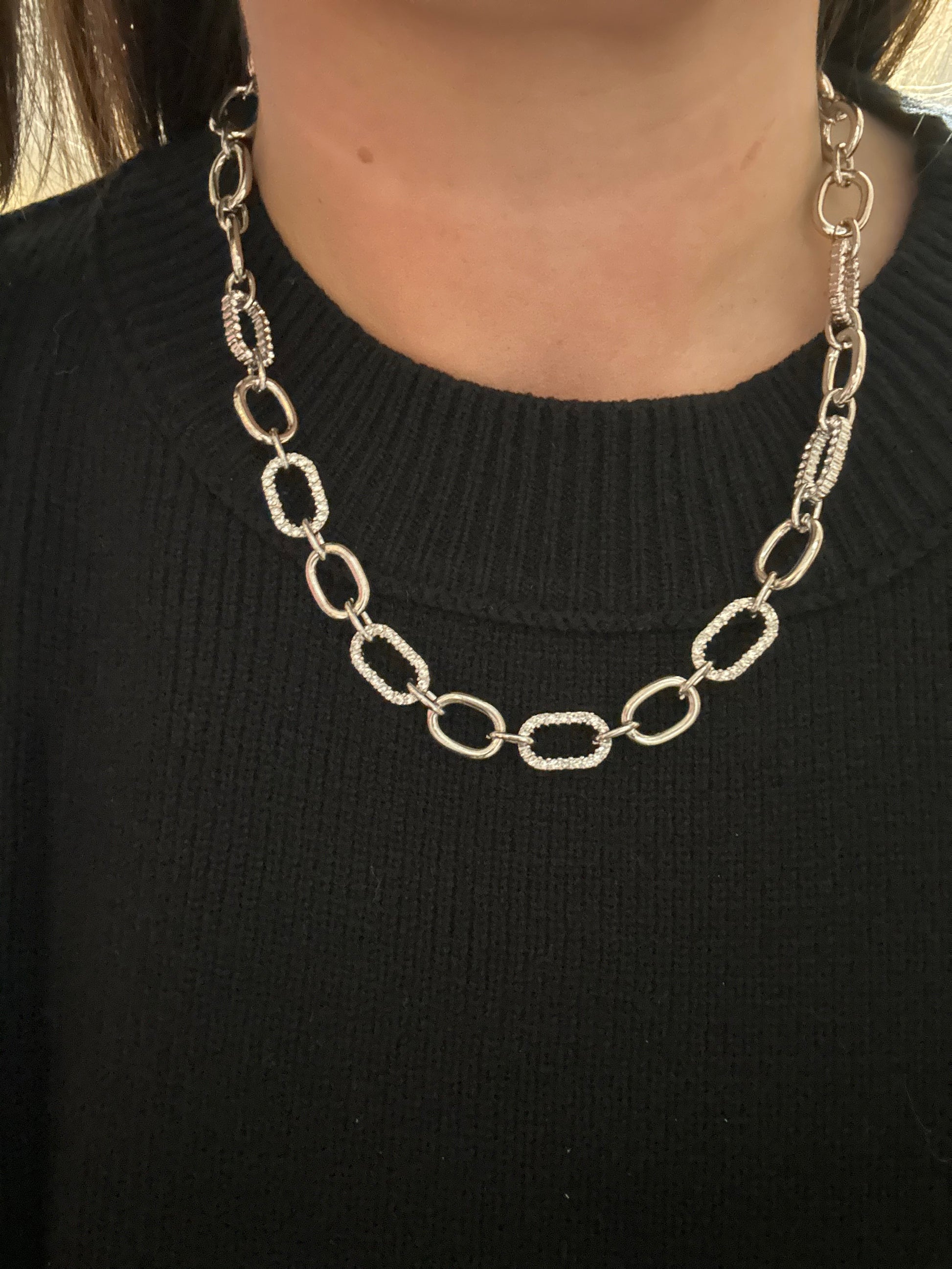 Diamond and Silver Link Necklace