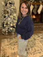 Navy Striped Barrel Pants