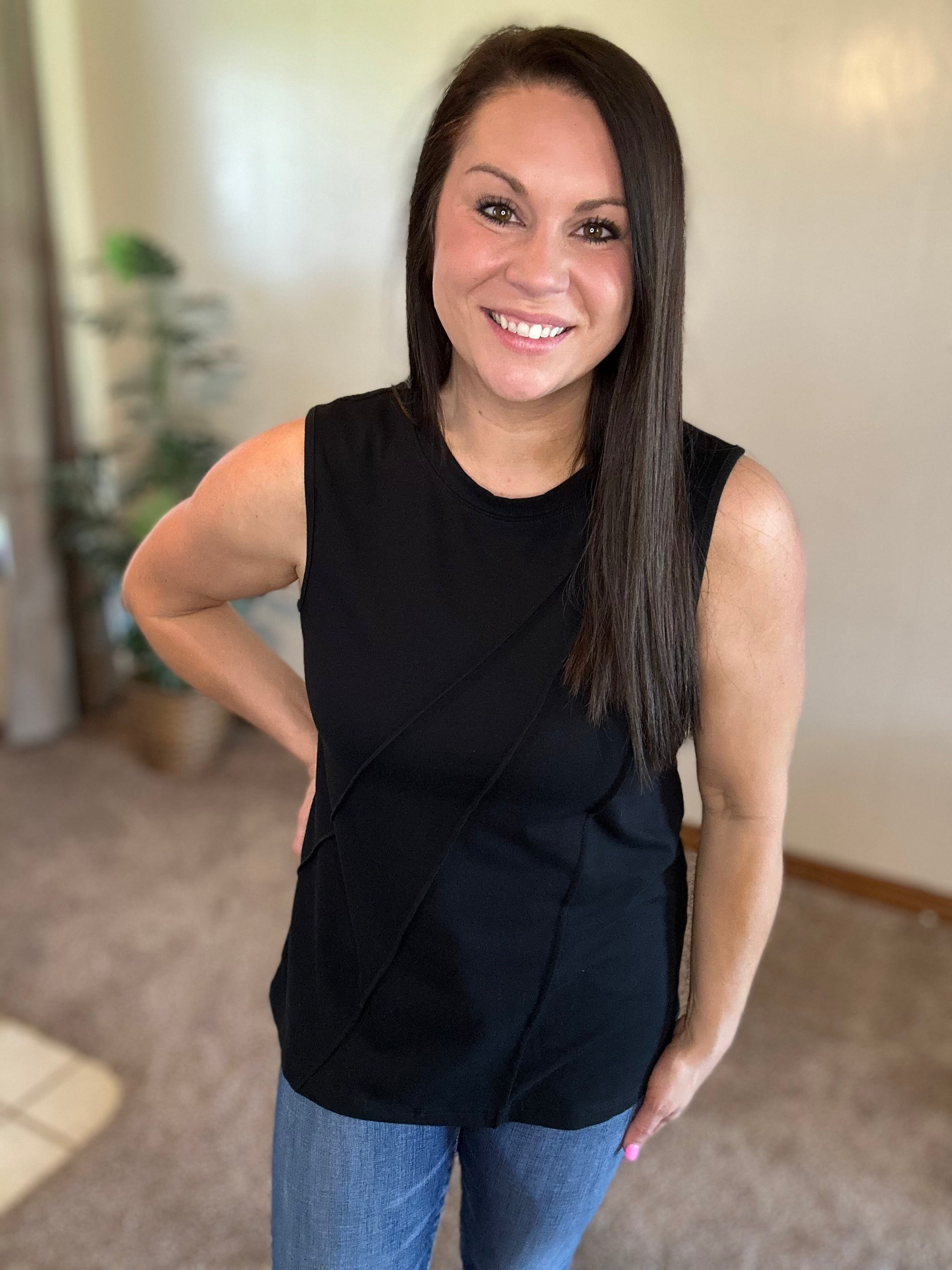 Black Pleated Tank Top
