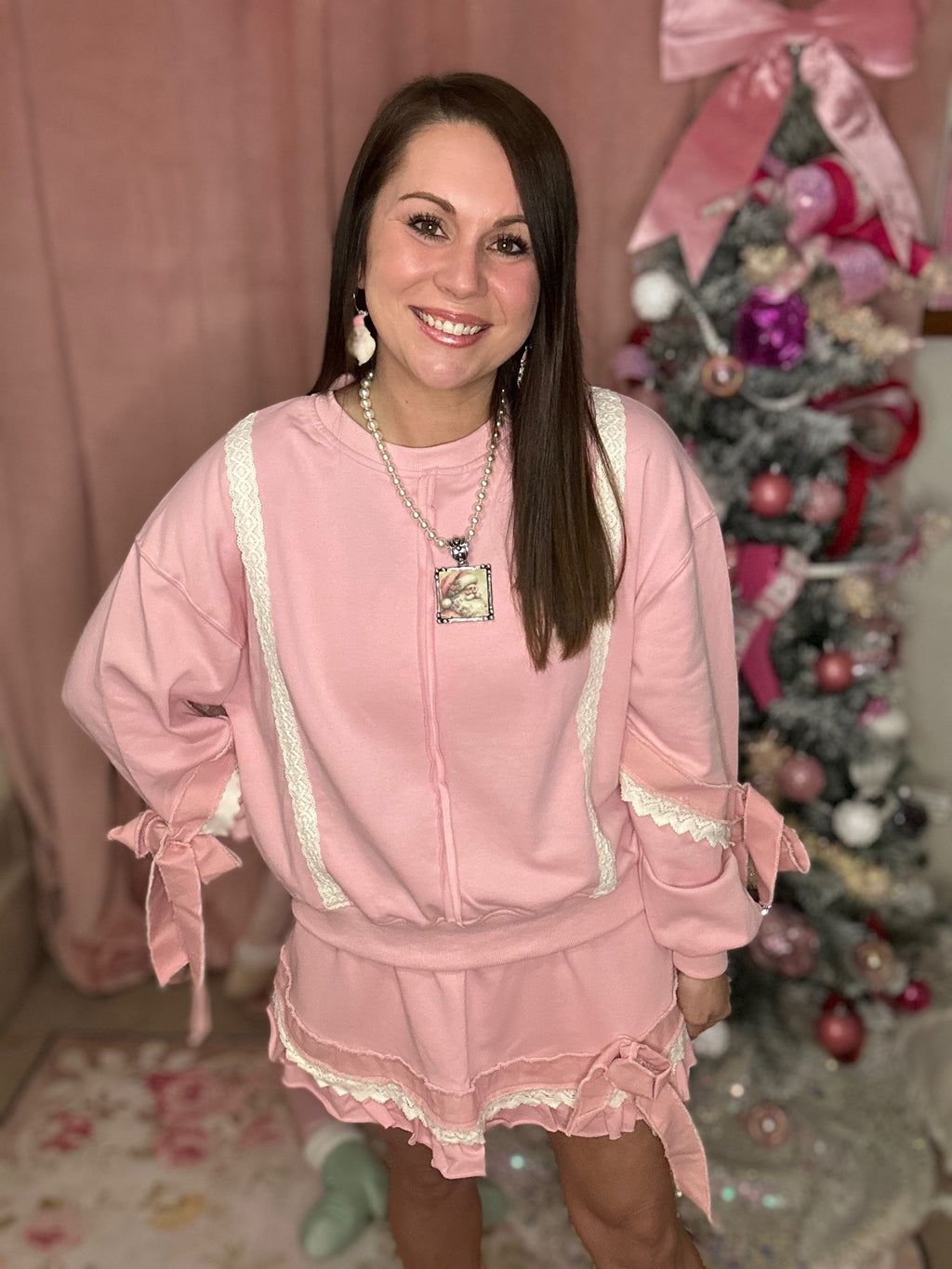 Lace Ribbon Sweat Set