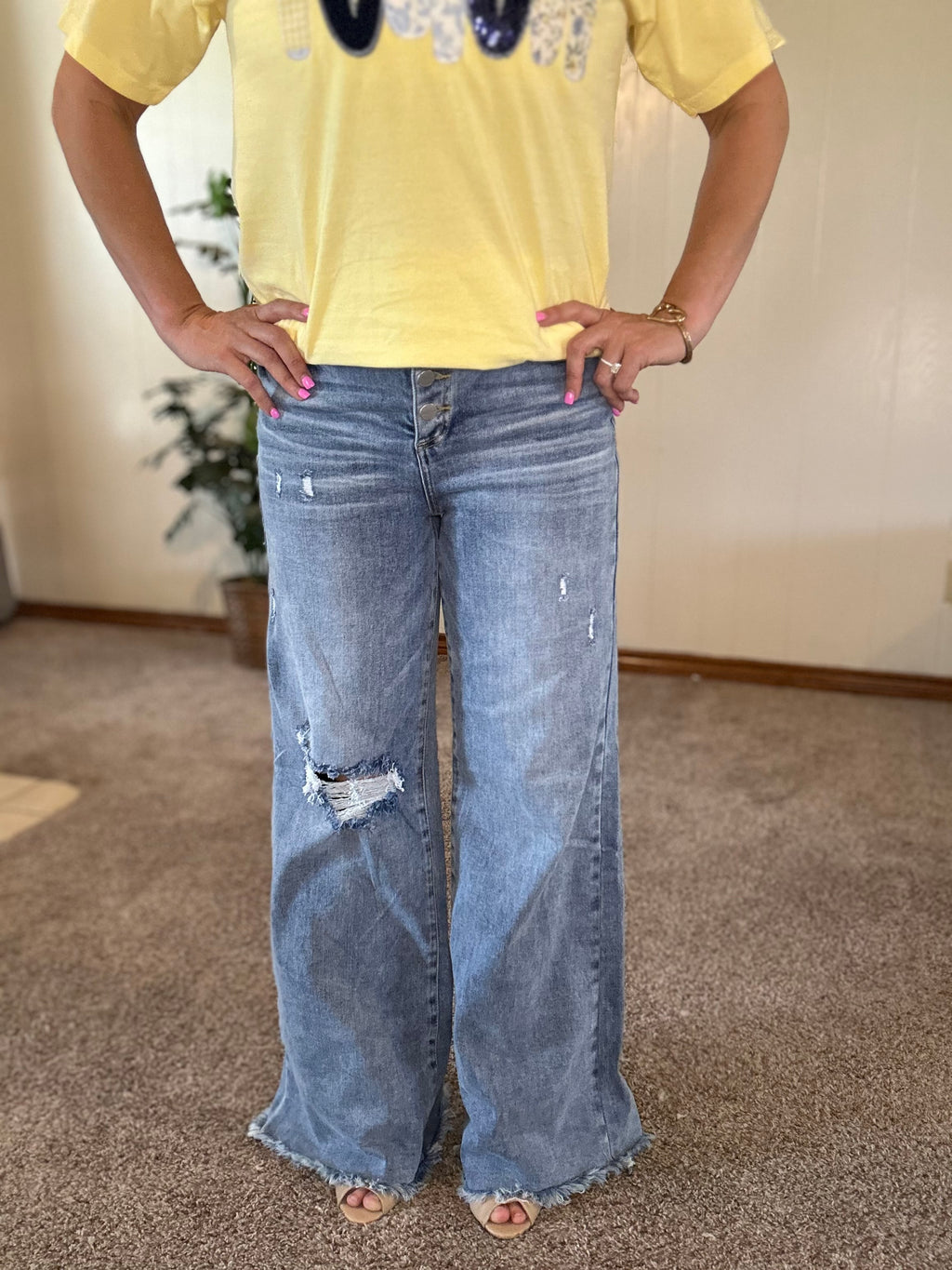 Mid Rise Button Down Jeans
