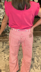 Fuchsia Striped Barrel Pants