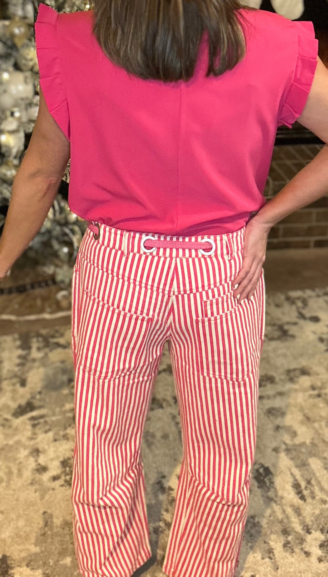 Fuchsia Striped Barrel Pants