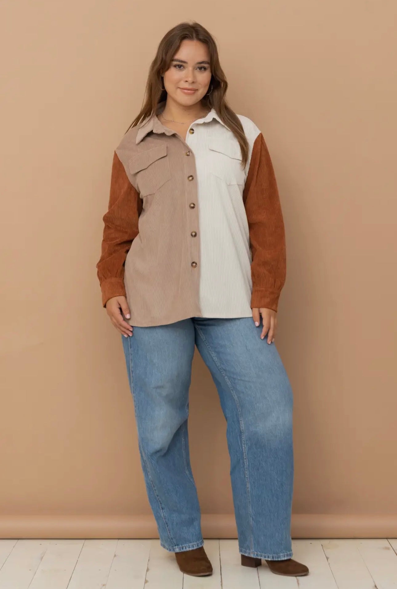 Color Blocked Corduroy Shacket