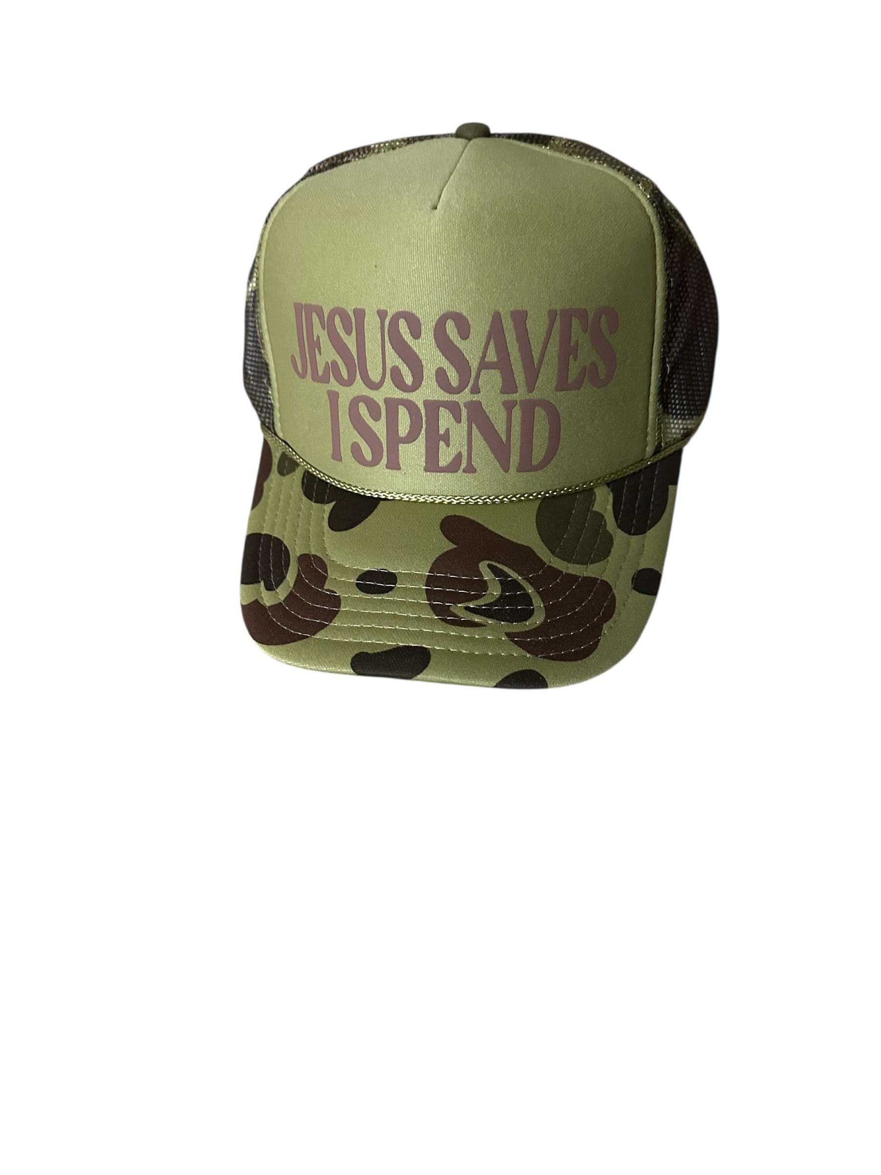 Jesus Saves I Spend Camo Hat