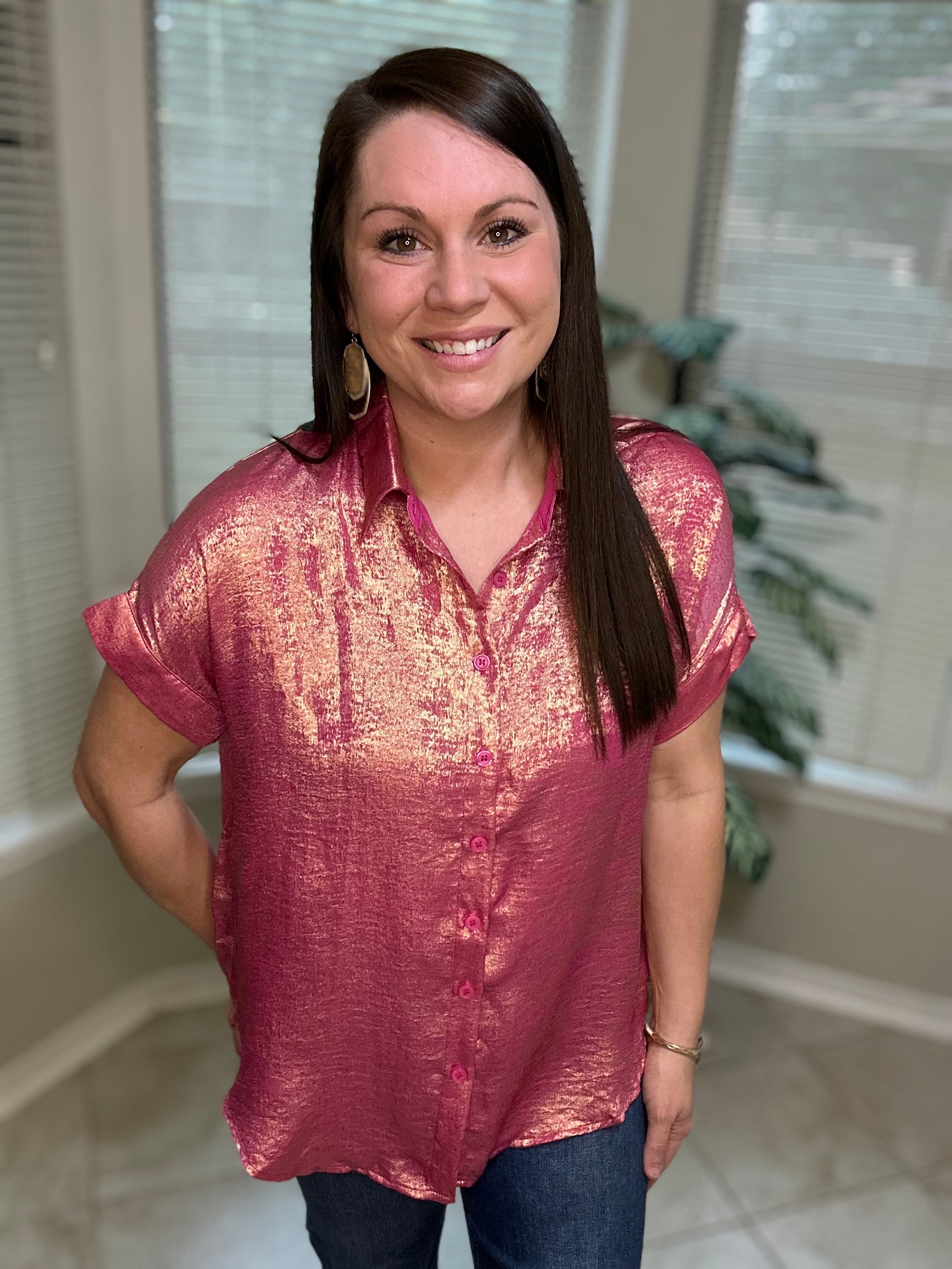 Electric Rose Button-Up