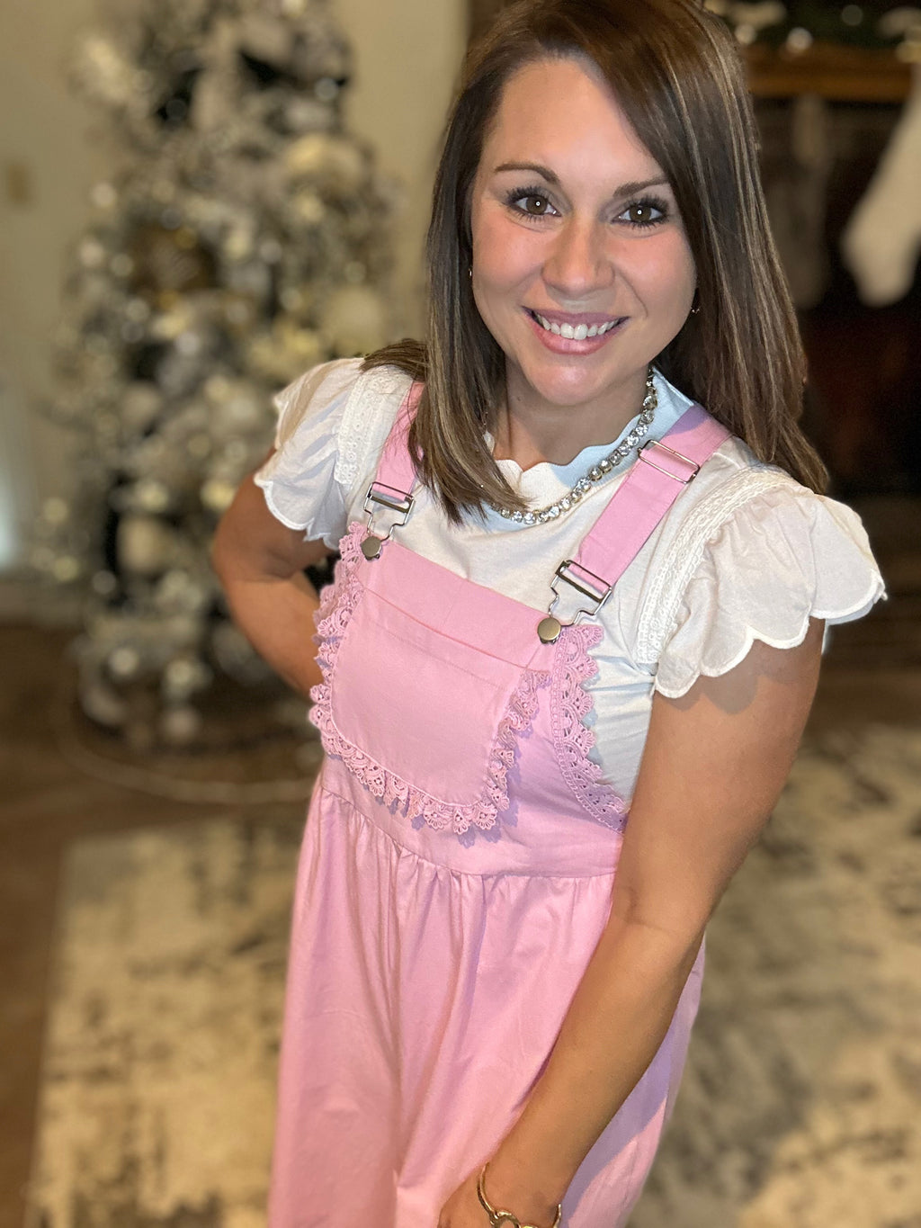 Pink Lace Wide-Leg Overall