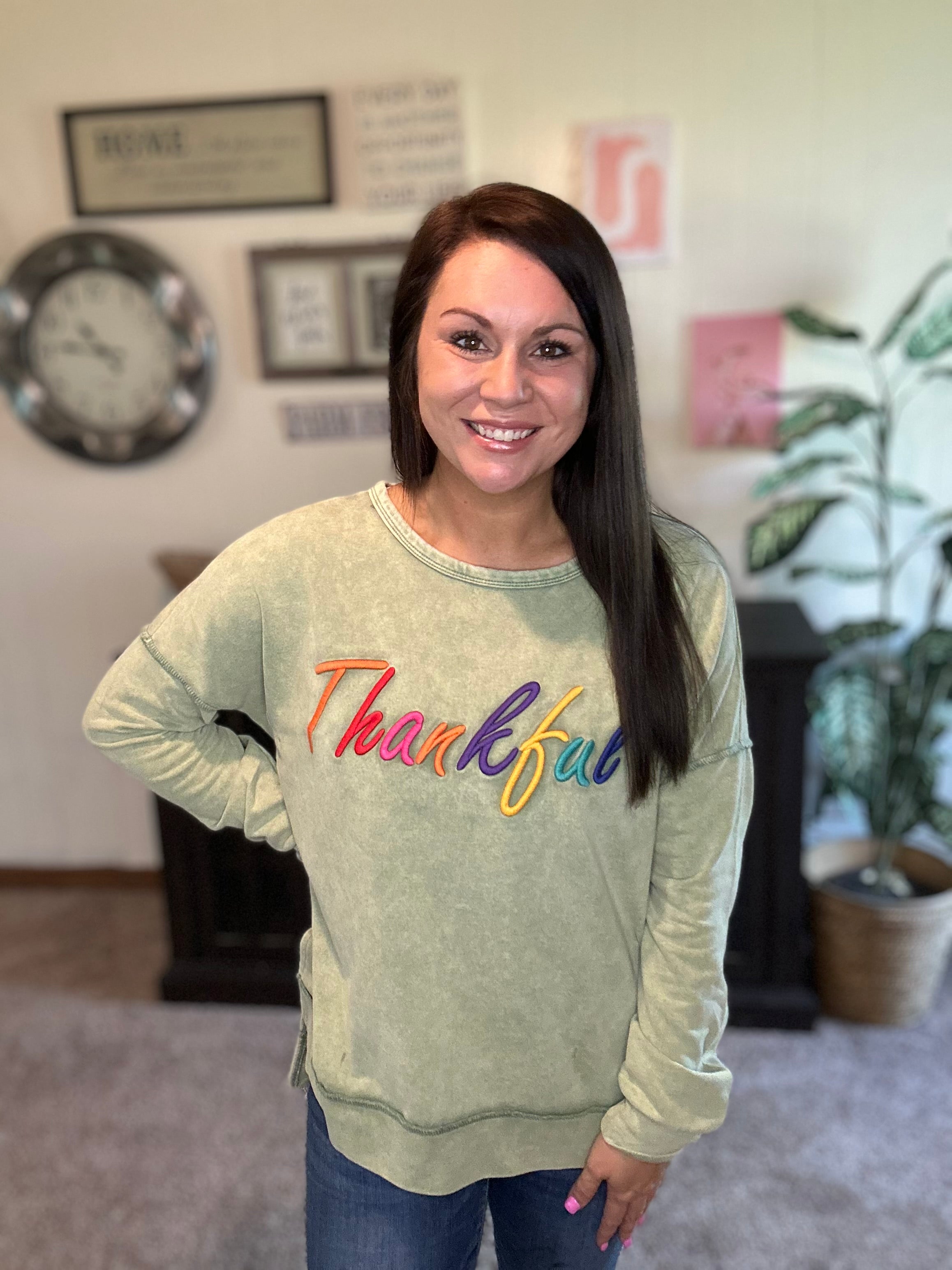 Thankful Embroidery Sweatshirt