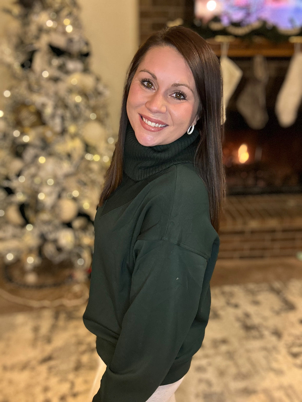 Luxe V-Neck Pine Turtleneck