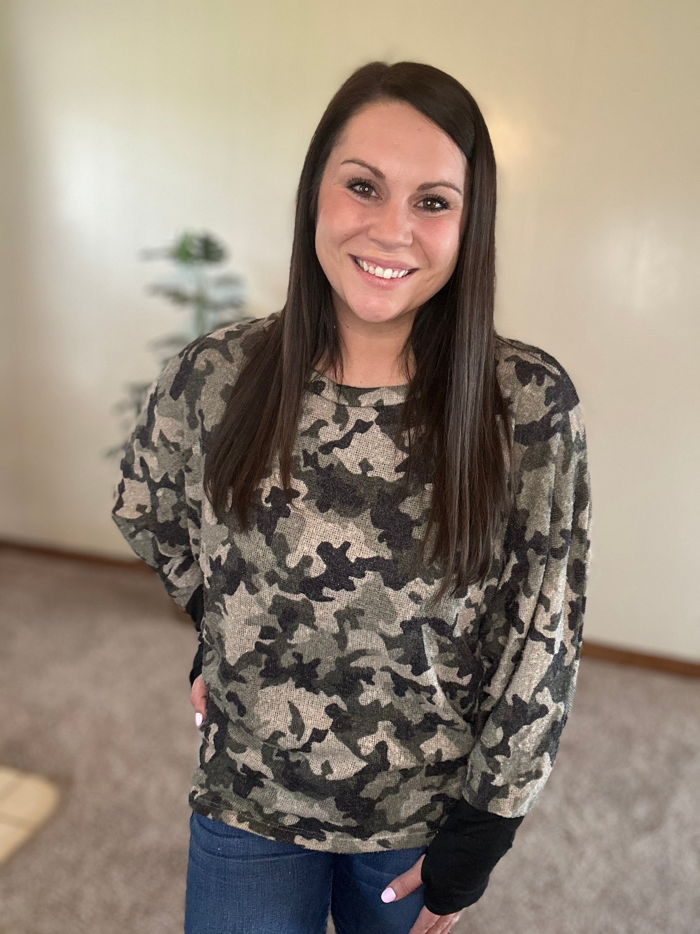 Camouflage Sweater Knit Top