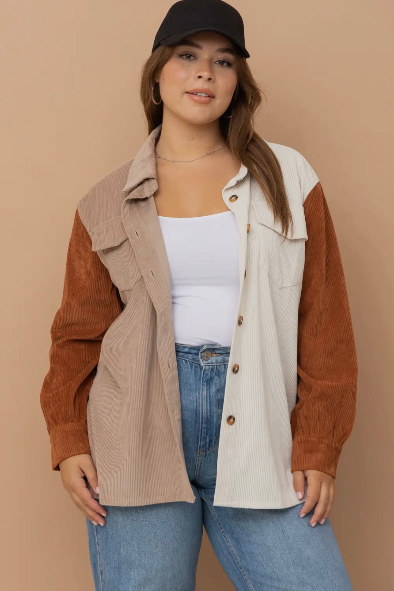 Color Blocked Corduroy Shacket