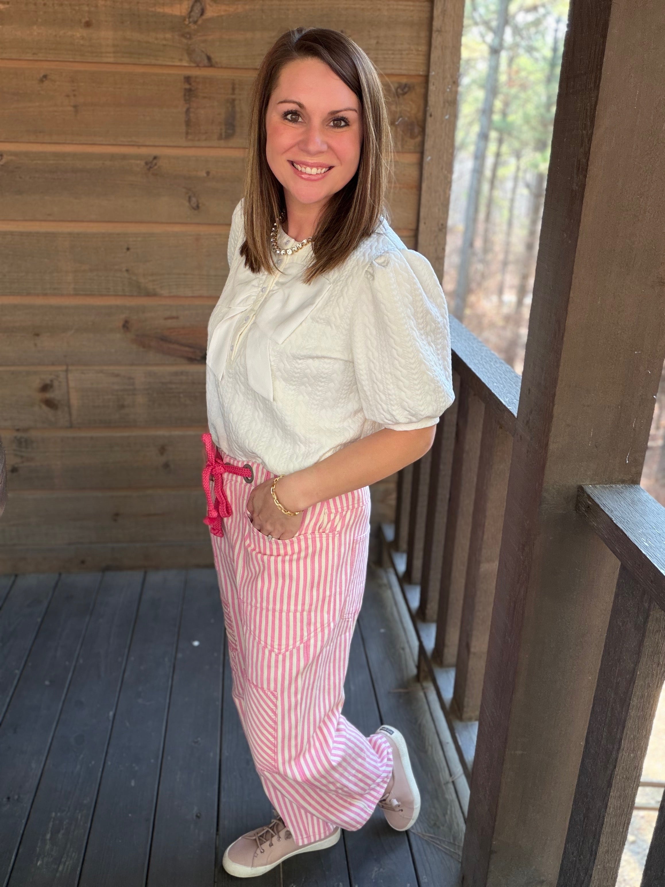 Pink Striped Barrel Pants