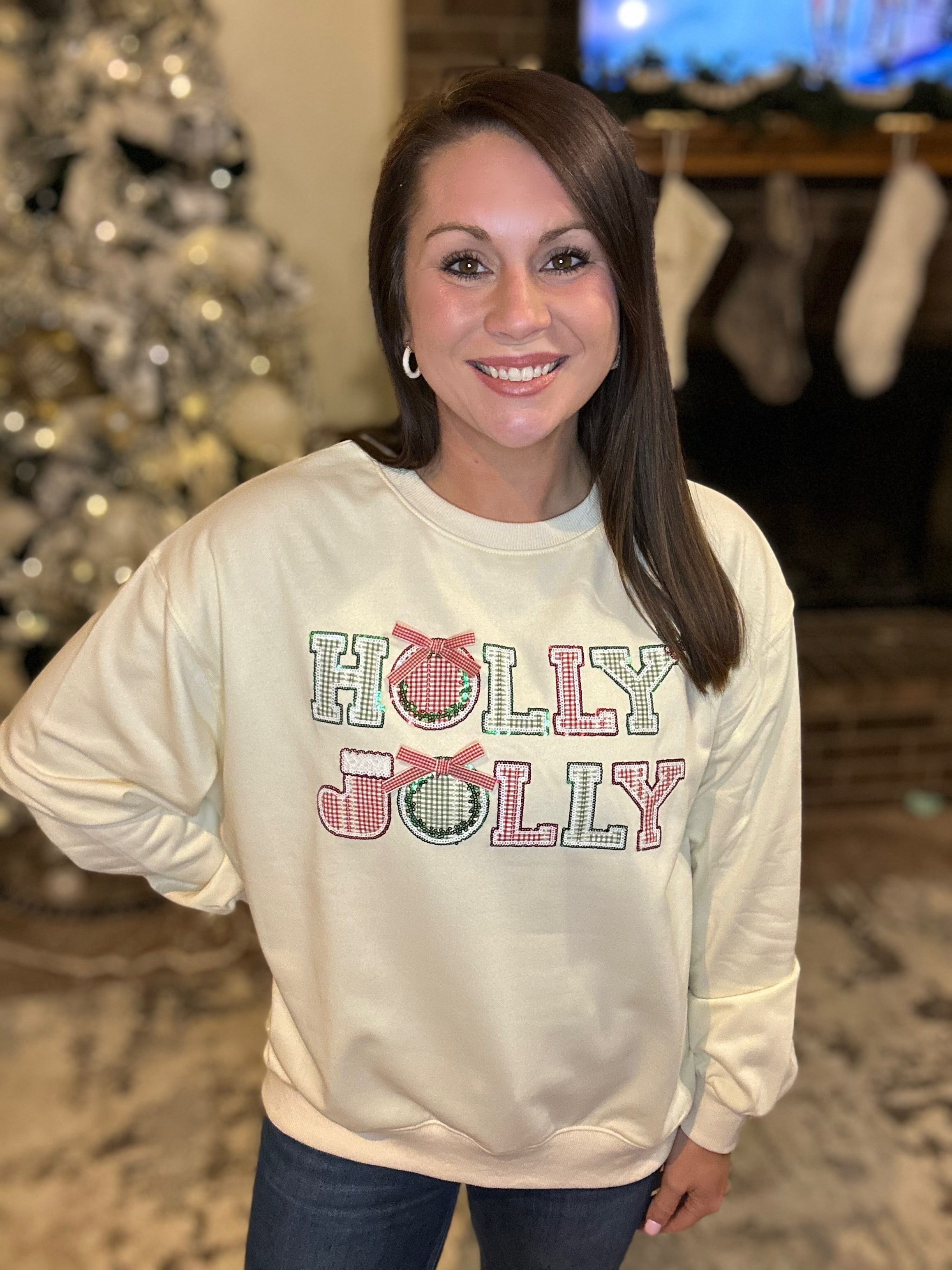 Holly Jolly Embroidered Sweatshirt