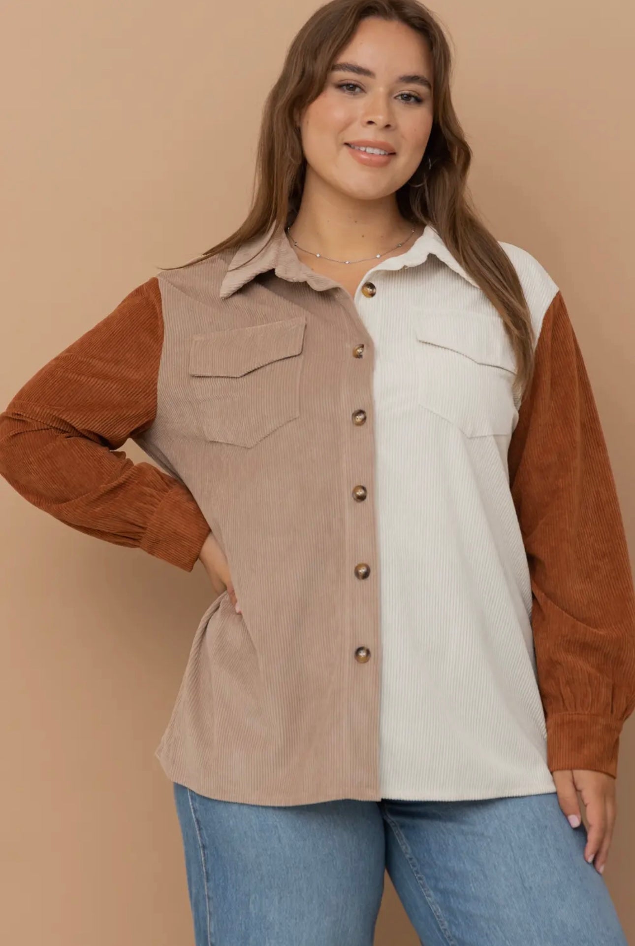 Color Blocked Corduroy Shacket