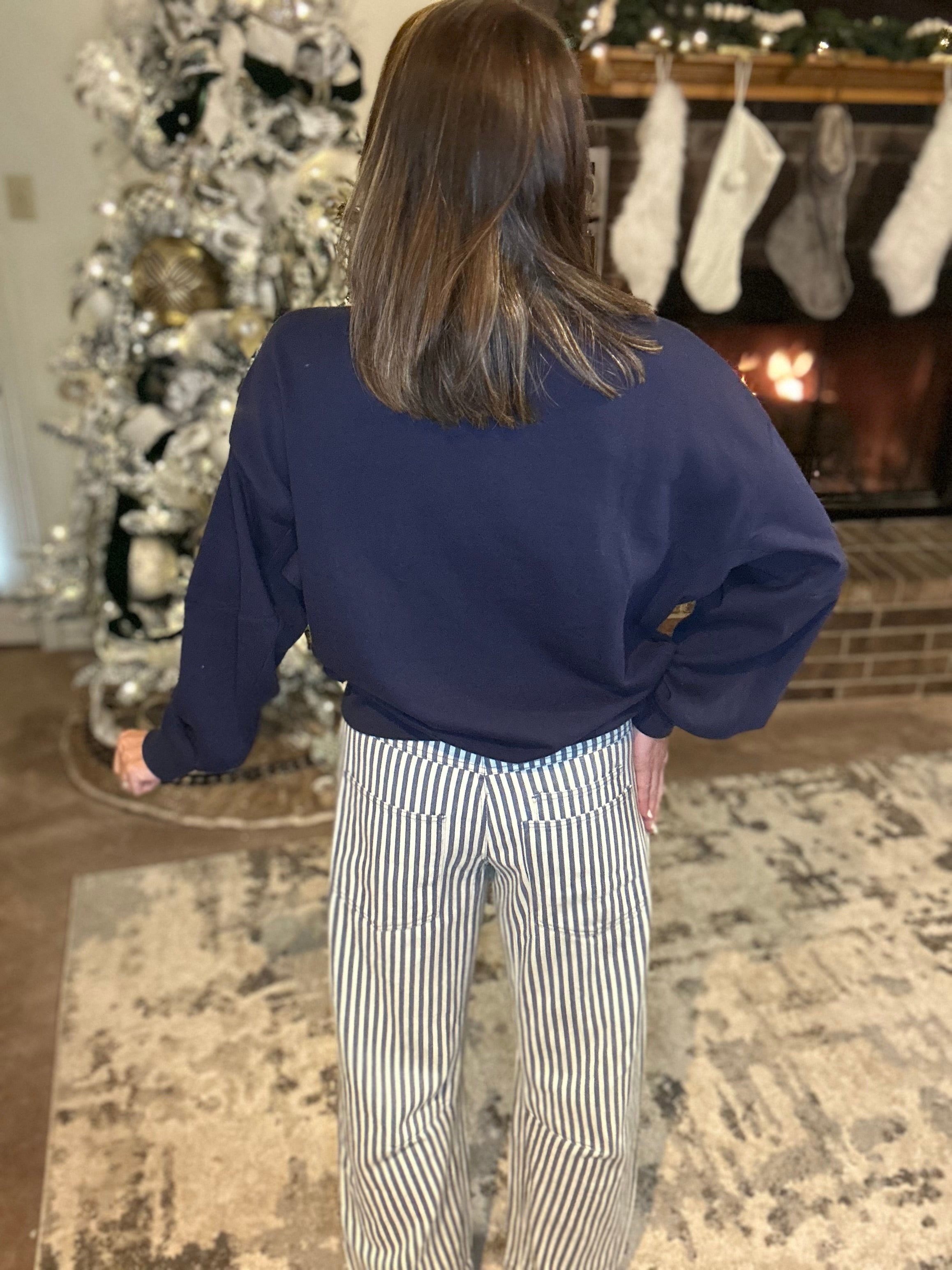 Navy Striped Barrel Pants