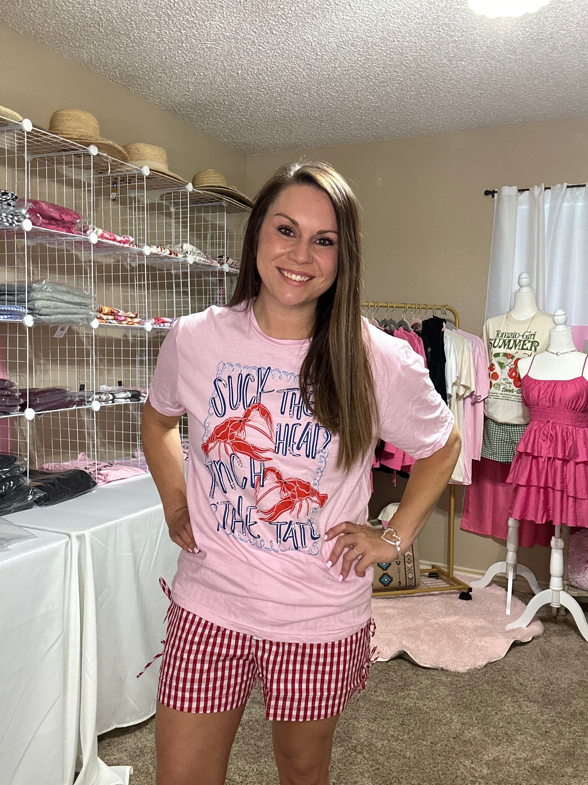 Suck the heads, Pinch the tails Rhinestone T-Shirt
