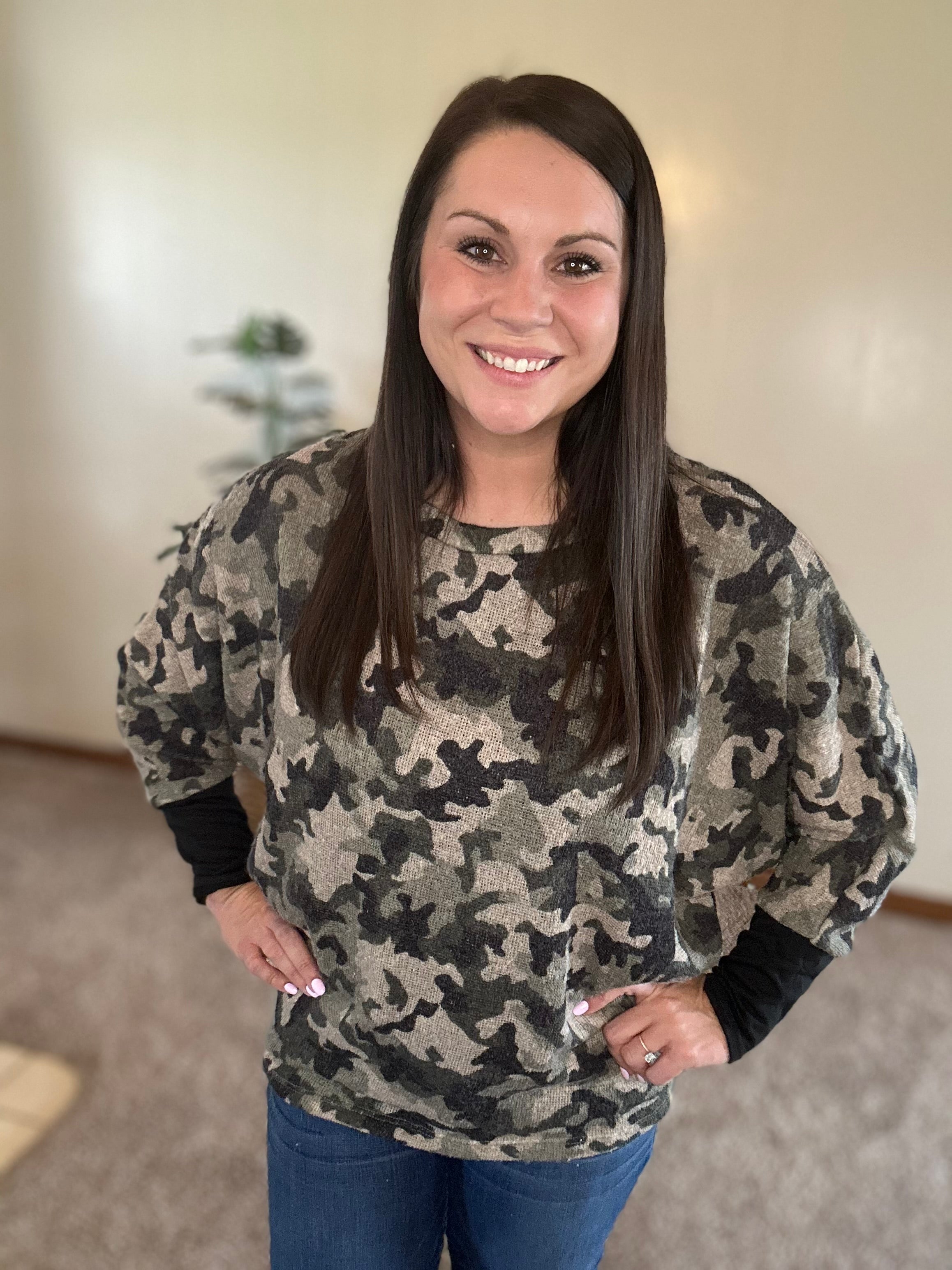 Camouflage Sweater Knit Top