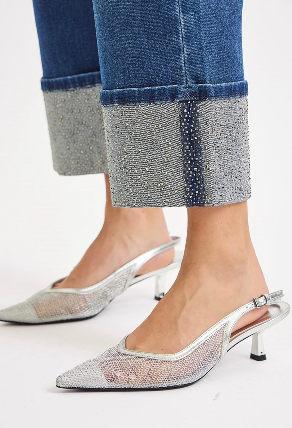 Rhinestone Cuffed Jeans