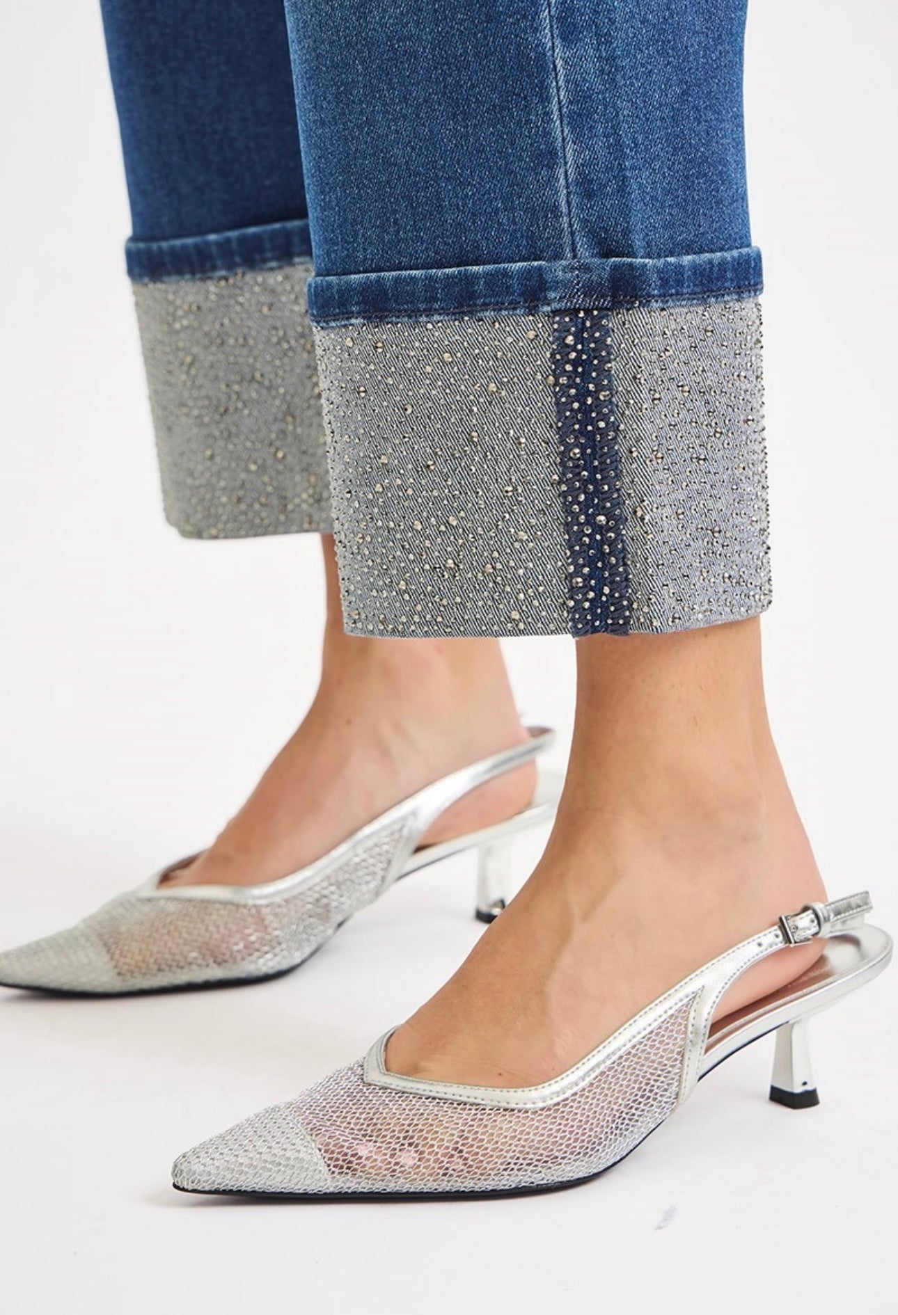 Rhinestone Cuffed Jeans