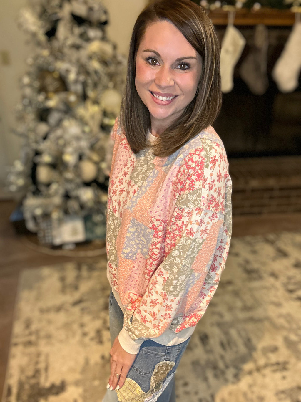 Floral Printed Terry Pullover