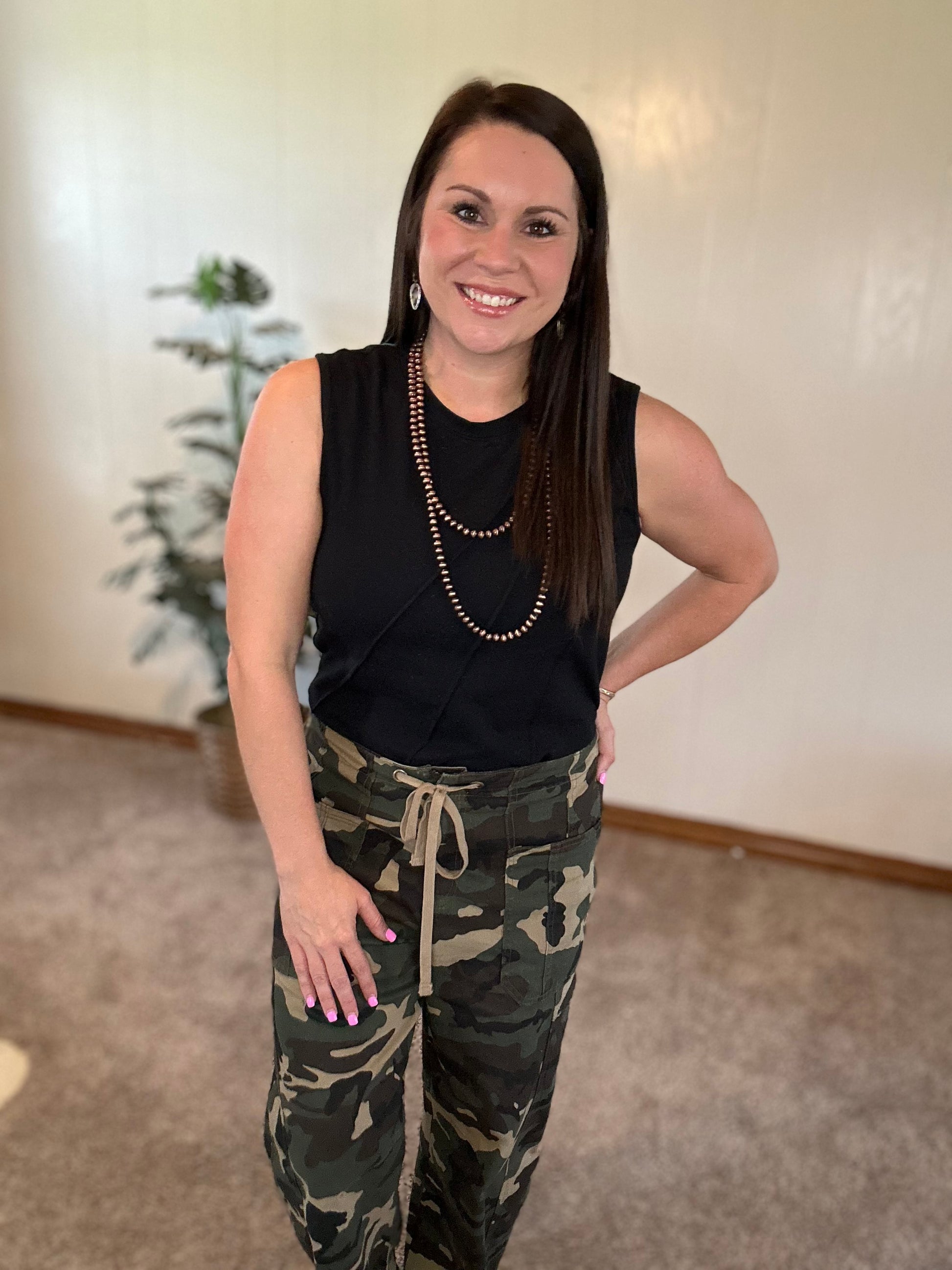 Camo Mid Rise Barrel Pants