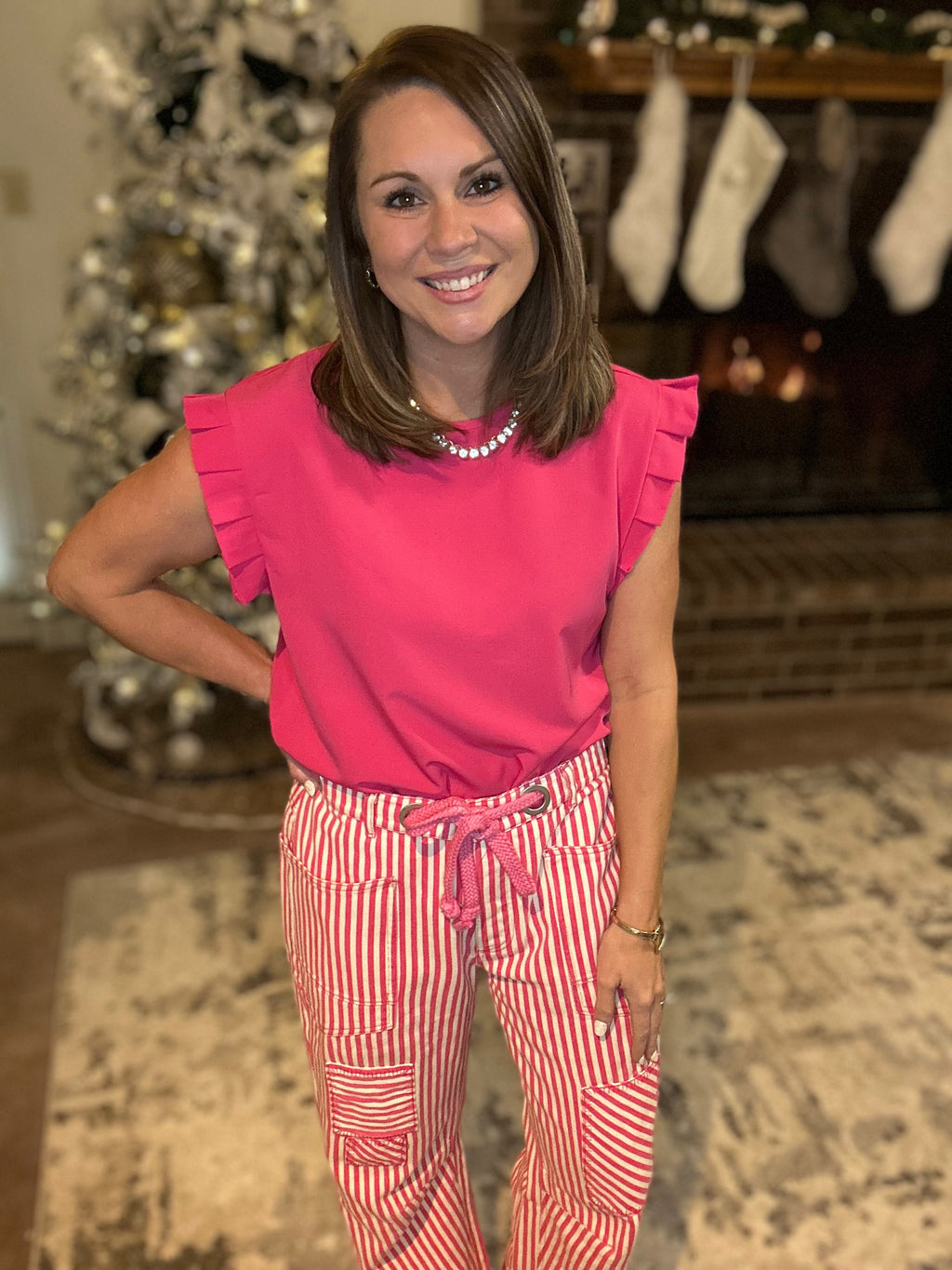 Fuchsia Striped Barrel Pants