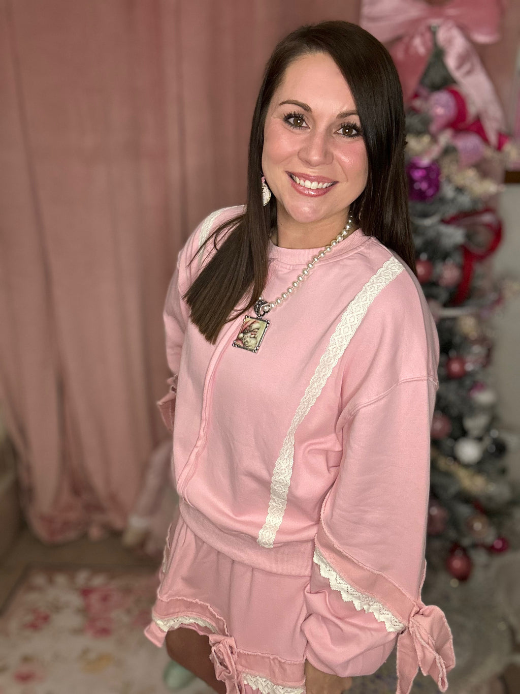 Lace Ribbon Sweat Set