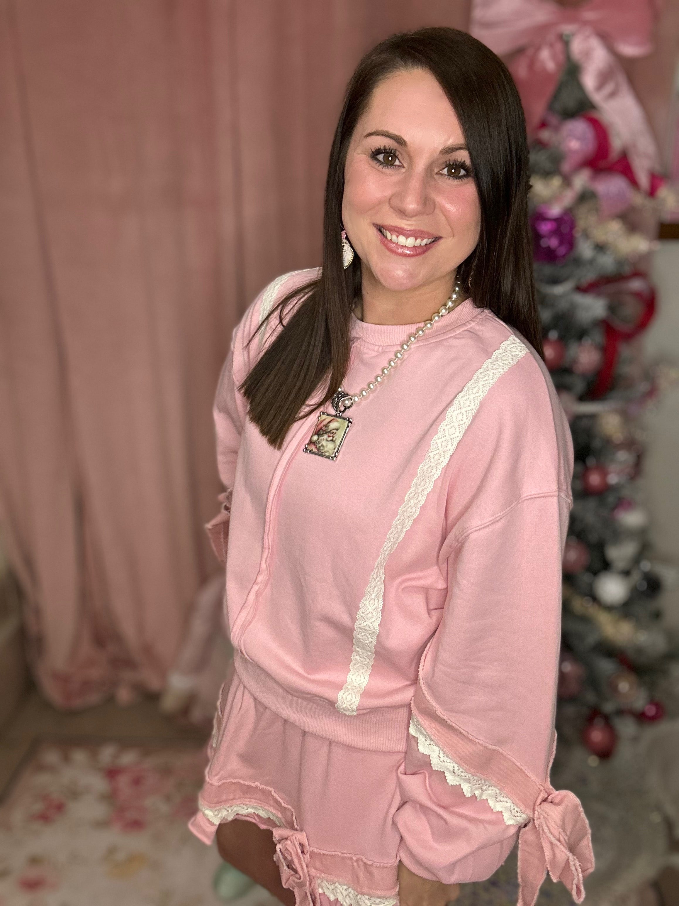 Lace Ribbon Sweat Set