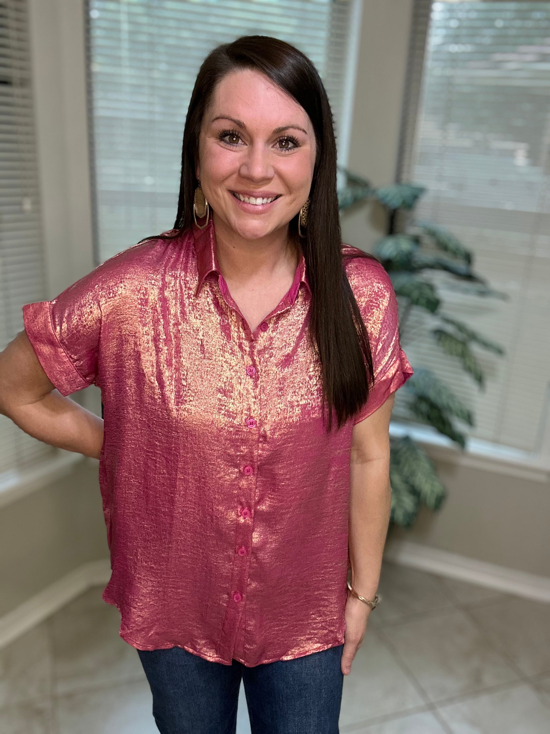 Electric Rose Button-Up