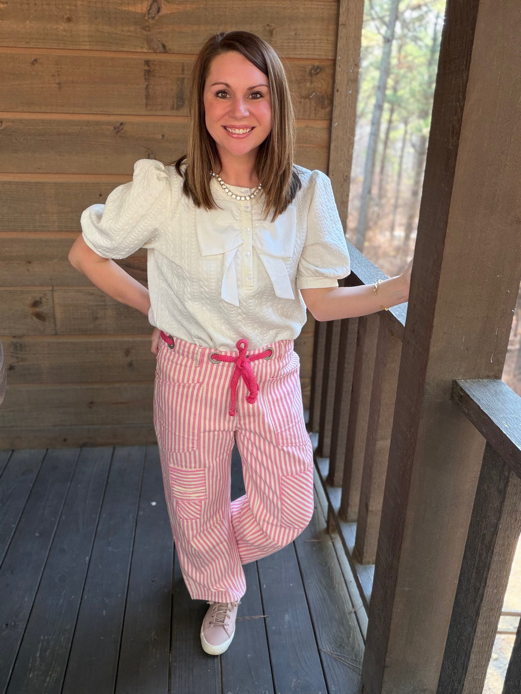 Pink Striped Barrel Pants