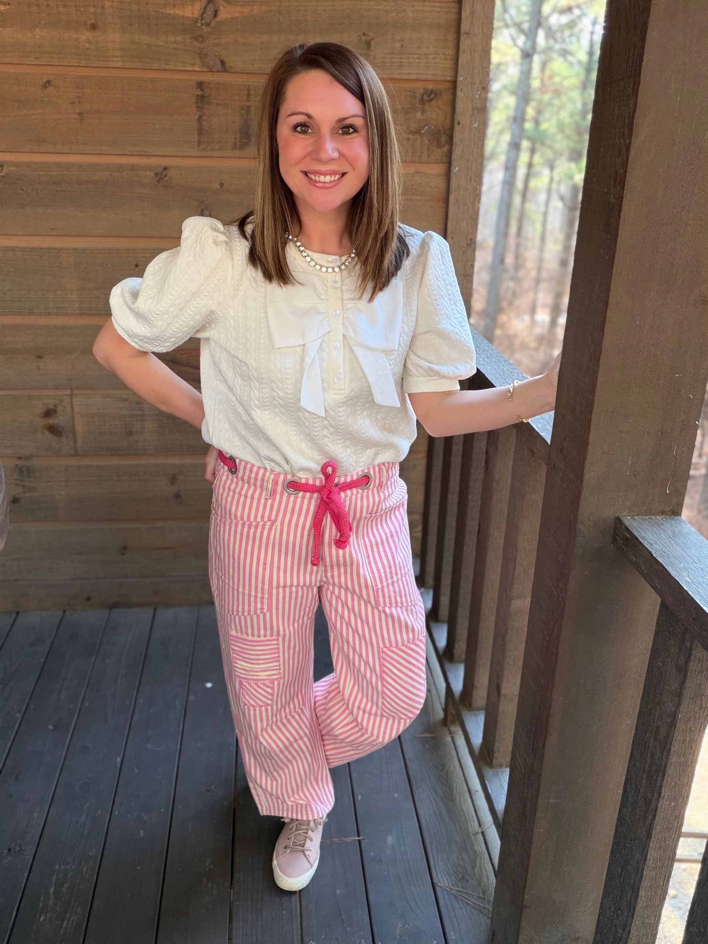 Pink Striped Barrel Pants