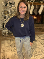 Navy Striped Barrel Pants