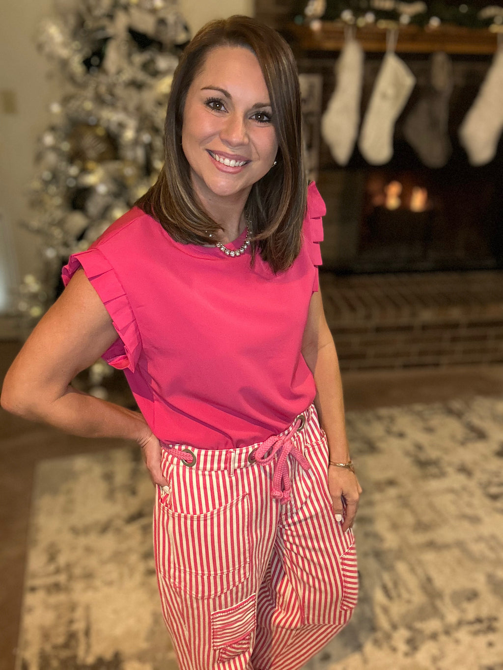 Fuchsia Striped Barrel Pants