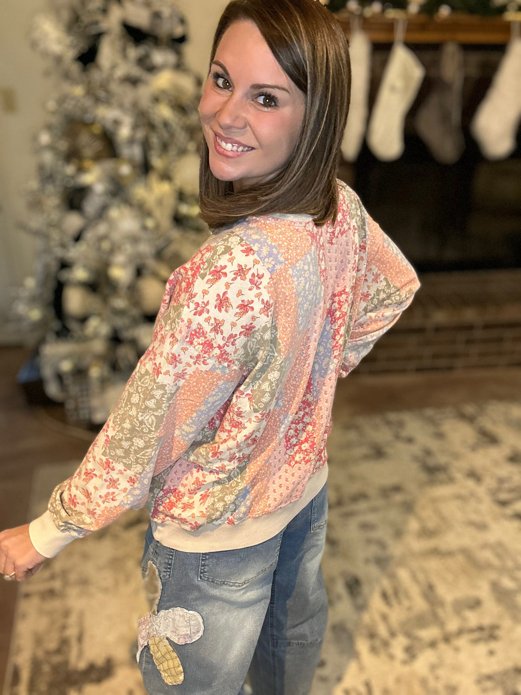 Floral Printed Terry Pullover