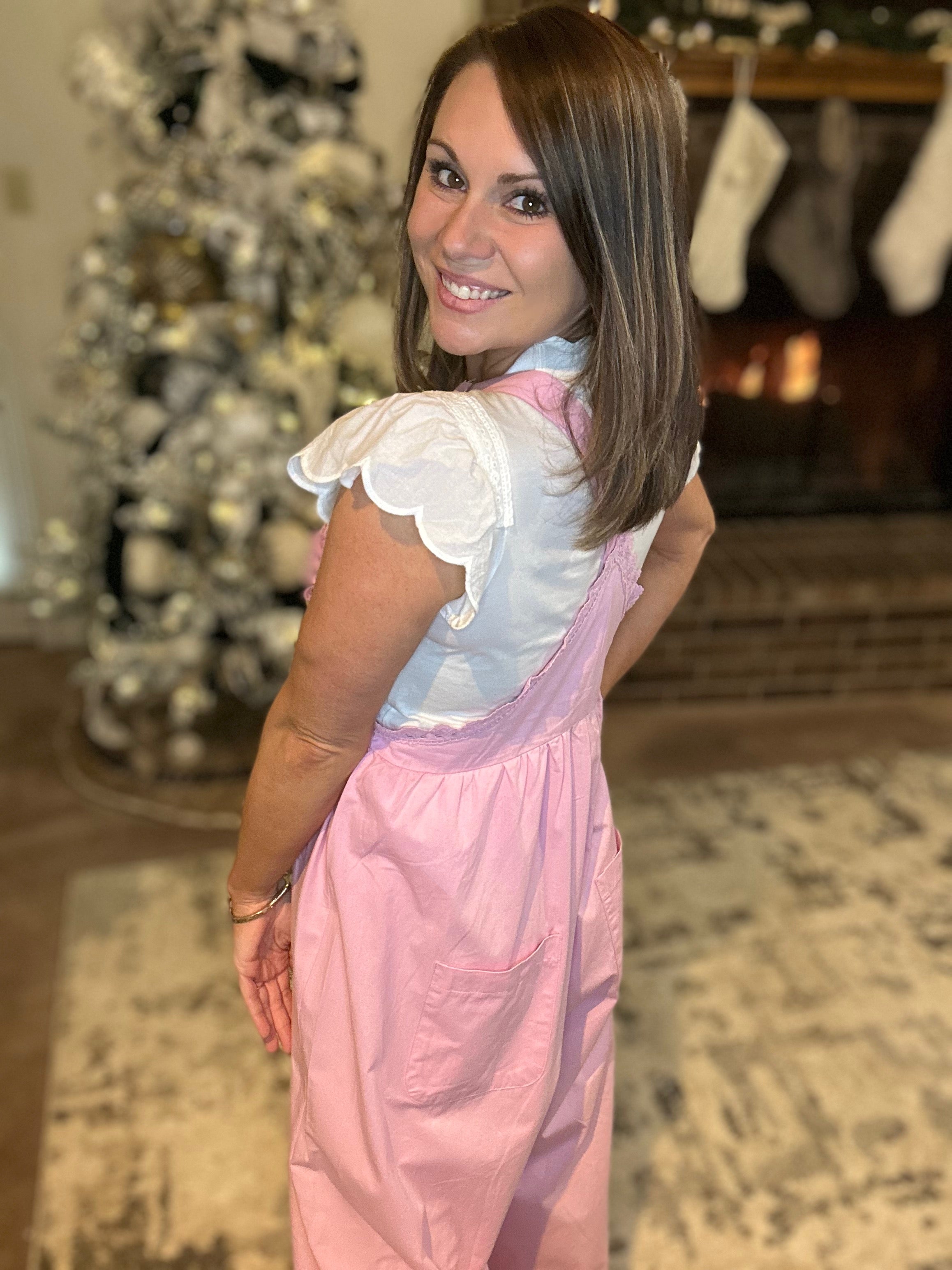 Pink Lace Wide-Leg Overall