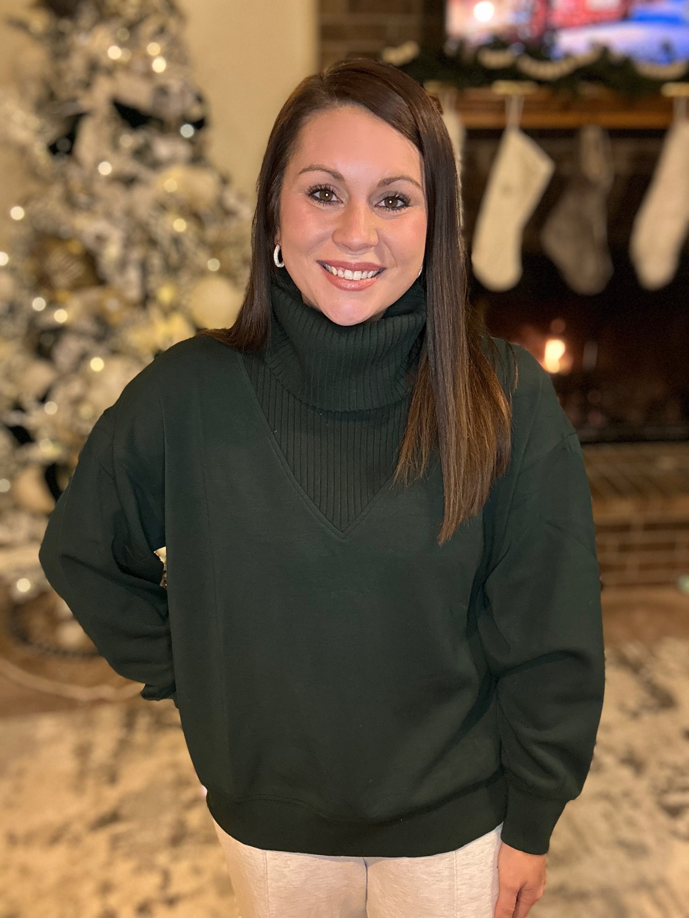 Luxe V-Neck Pine Turtleneck