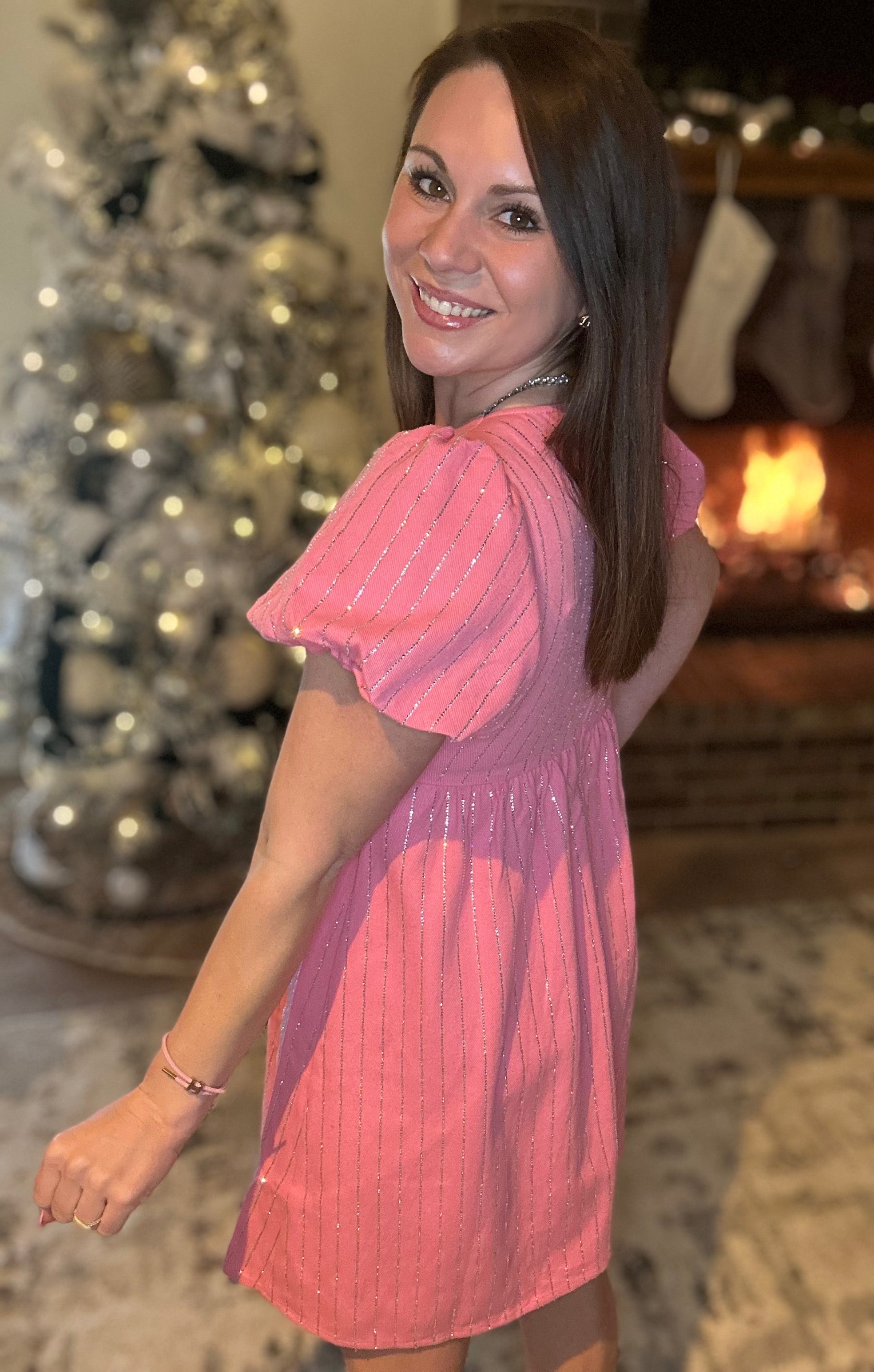 Pink Rhinestone Denim Dress