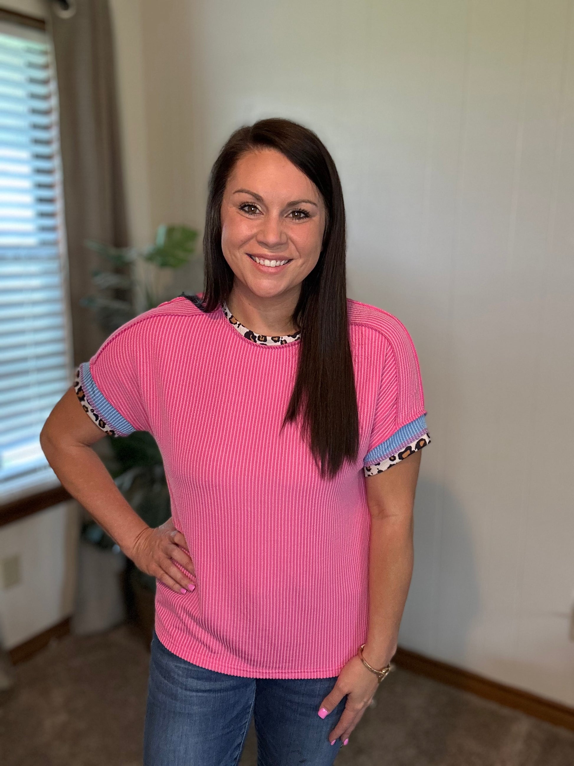 Leopard Contrast Corded Top