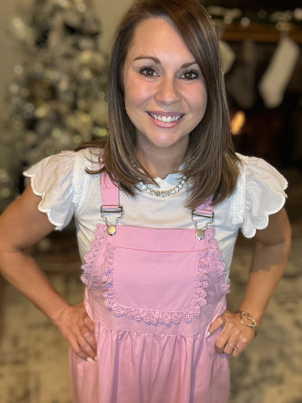 Pink Lace Wide-Leg Overall