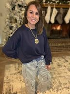 Navy Striped Barrel Pants