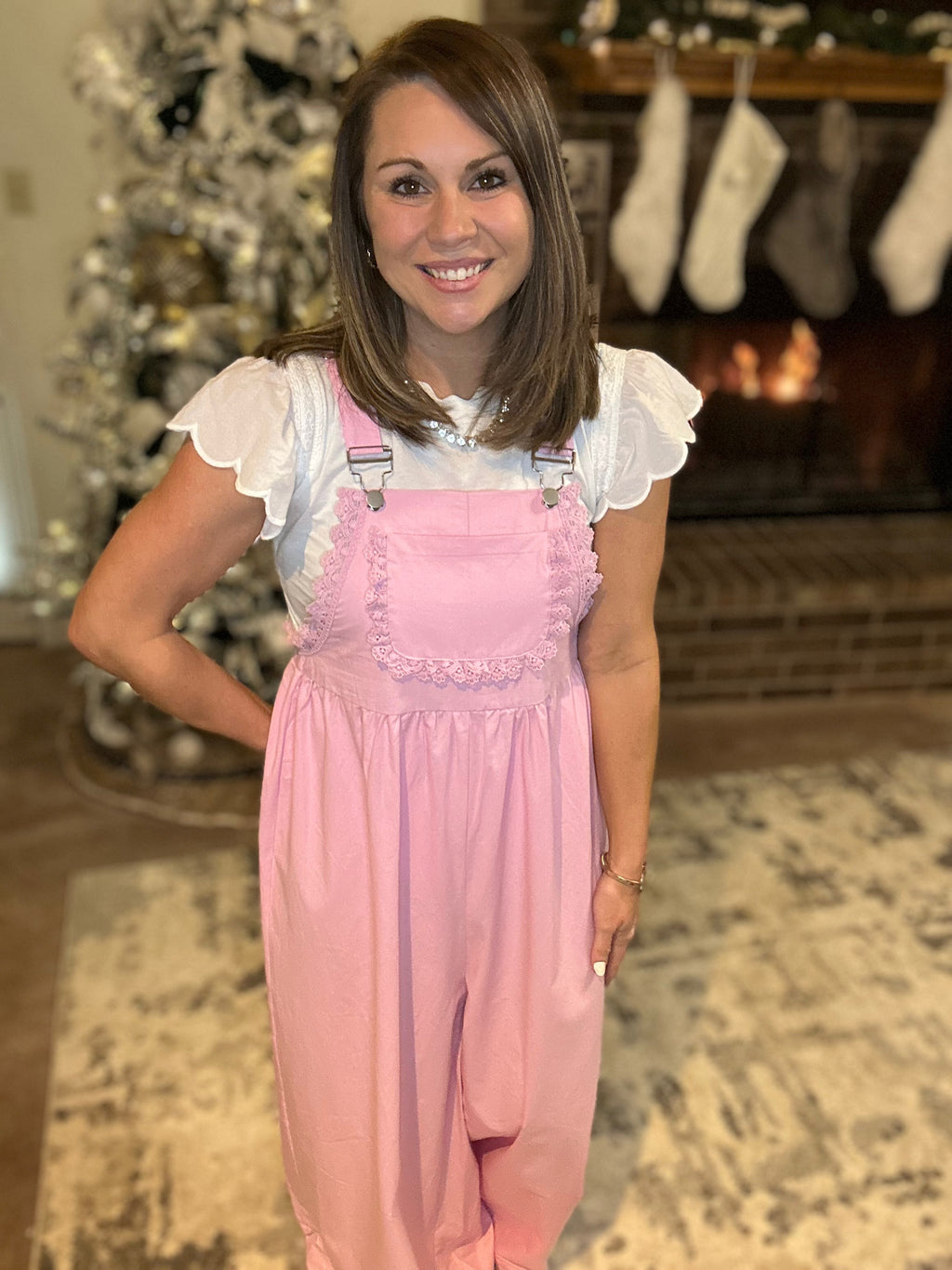 Pink Lace Wide-Leg Overall