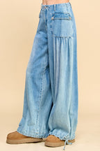 Ankle Drawstring Wide Denim Pants