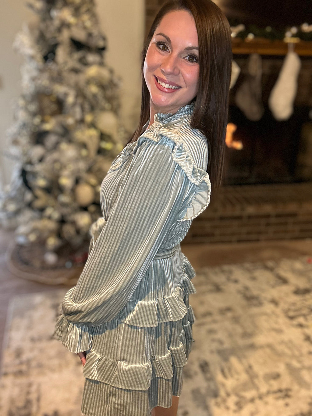 Stripe Velvet Ruffle Dress