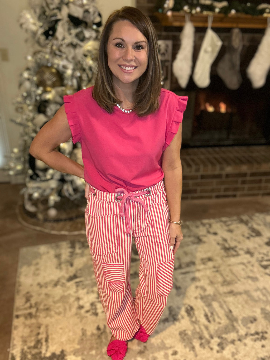 Fuchsia Striped Barrel Pants