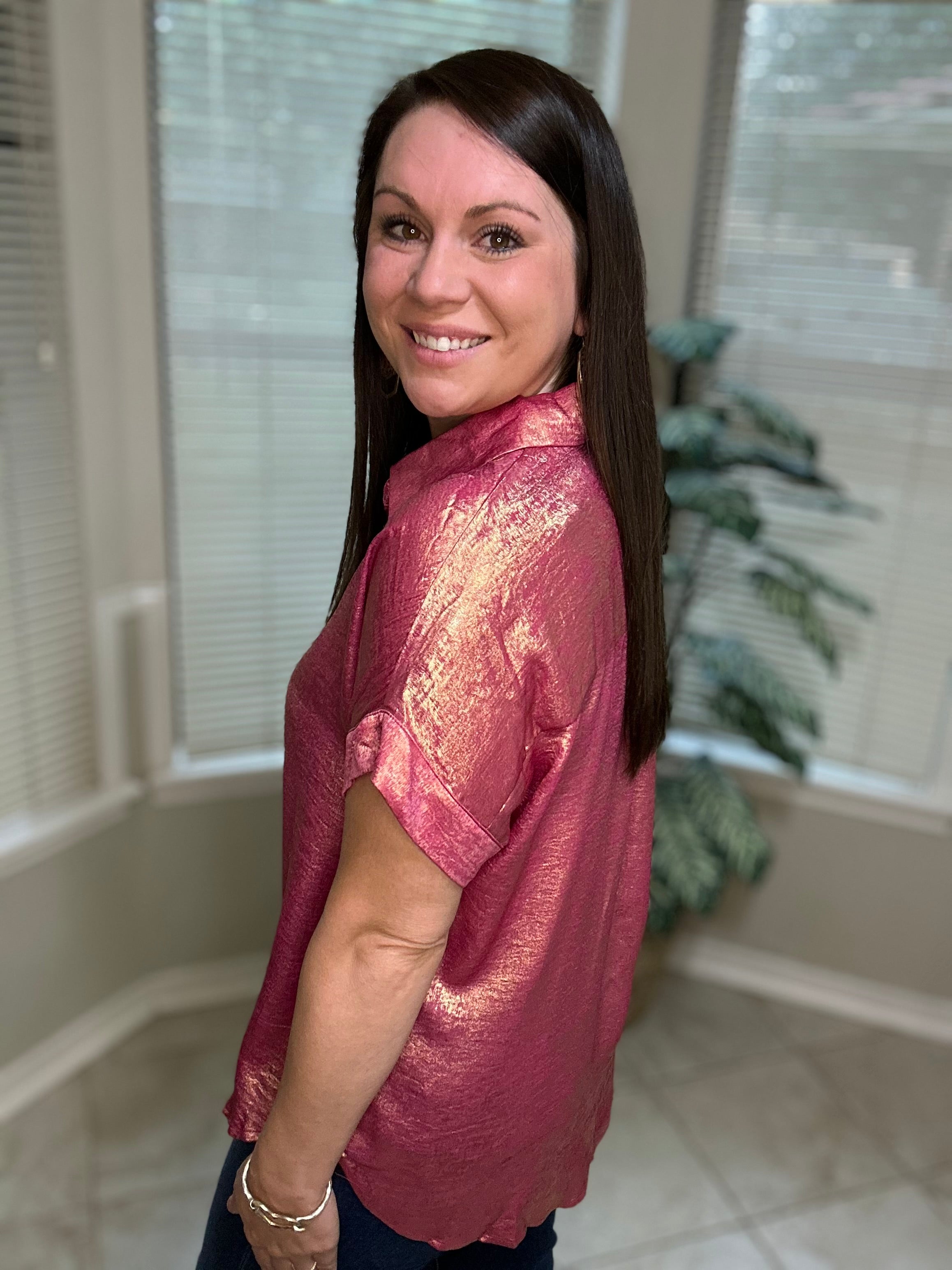 Electric Rose Button-Up