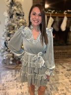 Stripe Velvet Ruffle Dress